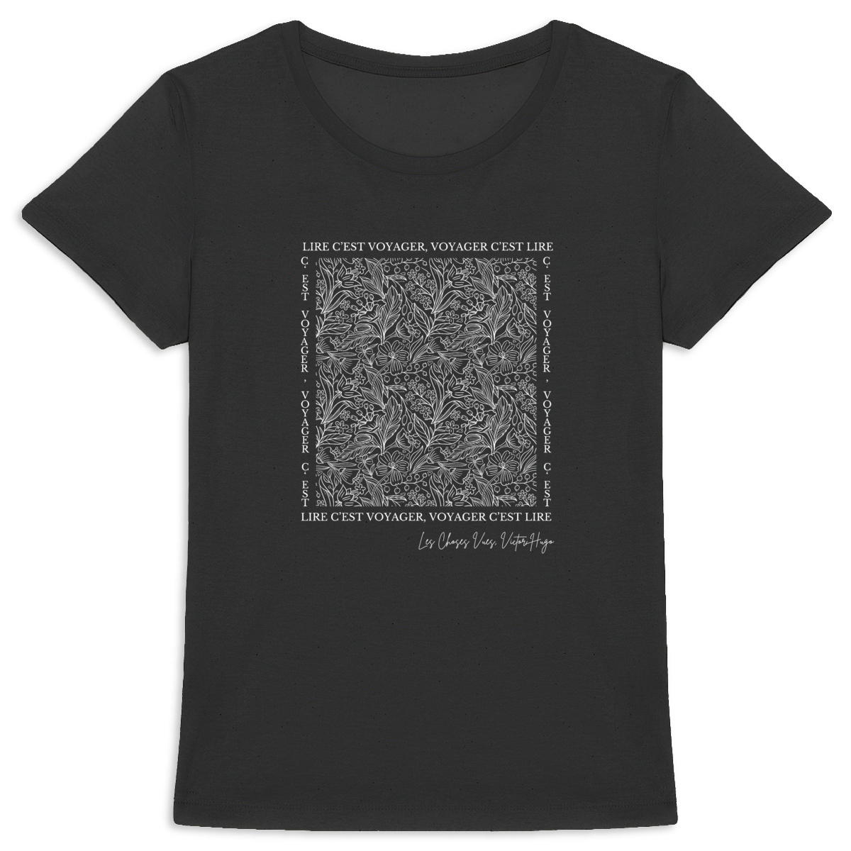 Image back T-shirt Victor Hugo “Lire, c’est voyager. Voyager, c’est lire” - Version Fleuri