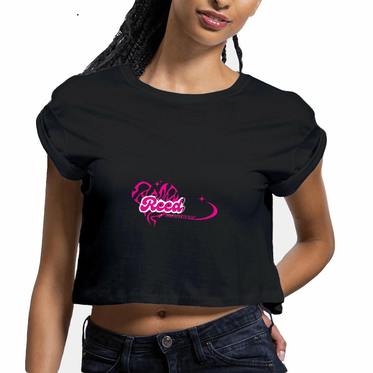 Women's crop top - Pink White Cute Heart Design