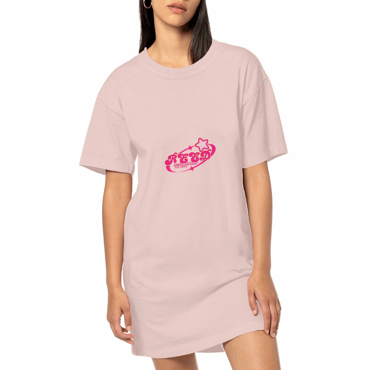 Women's Vintage T-shirt Dress with Retro Pink Style