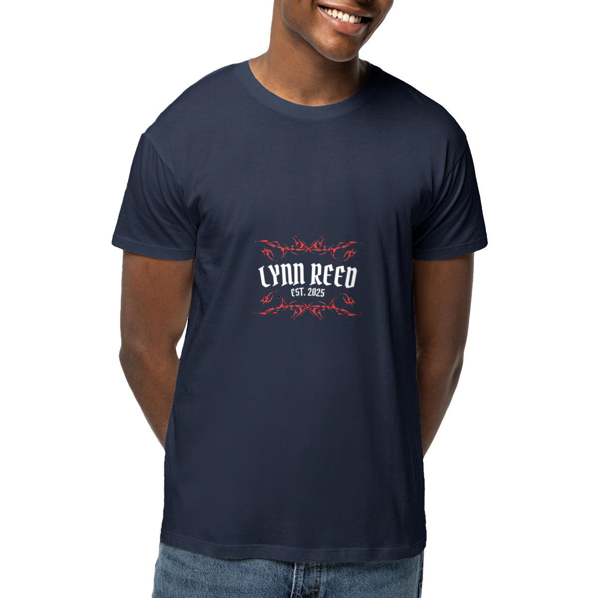 Lightweight unisex t-shirt with rock band style logo