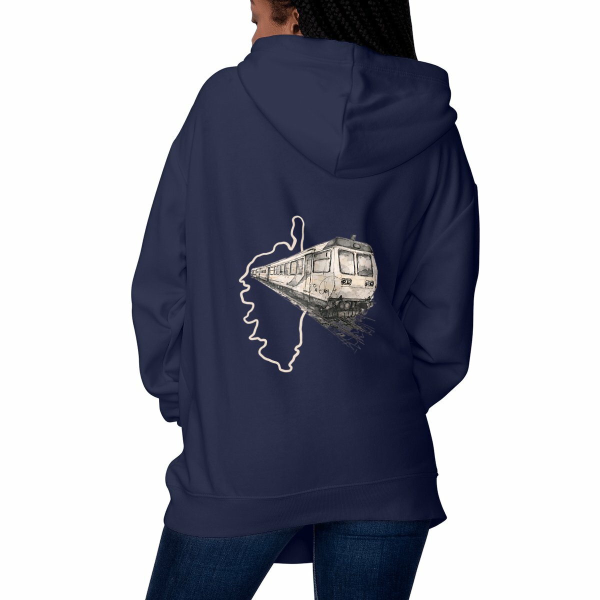 Sweat à Capuche Unisexe Épais "U Trinichellu" - Illustration Petit Train Corse