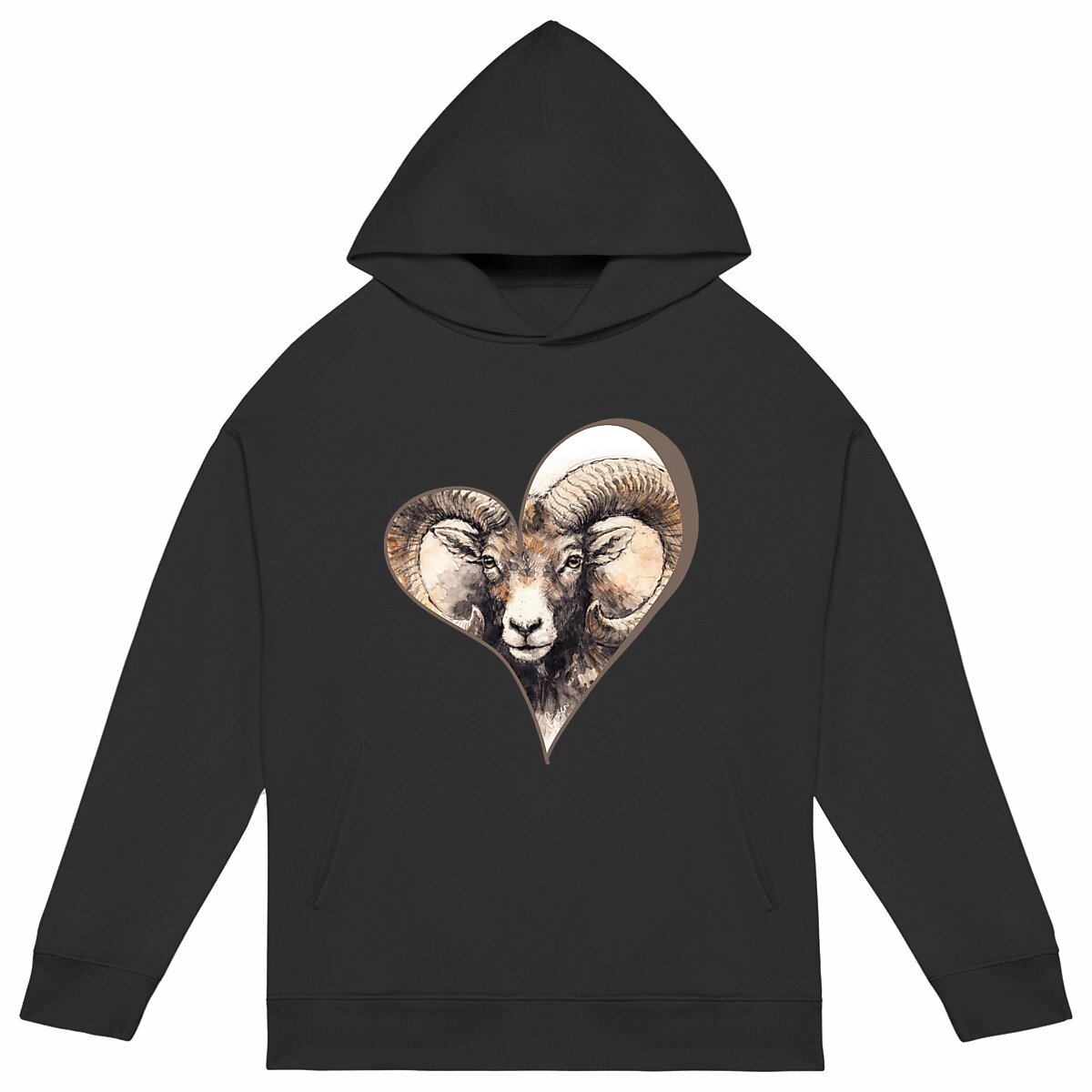 Sweat à capuche Unisexe Oversized impression devant et dos. Mouflon Corse