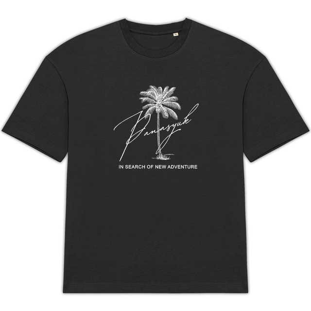 Image back Unisex OVERSIZED black t-shirt "IN SEARCH OF NEW ADVENTURE" Unisex t-shirt