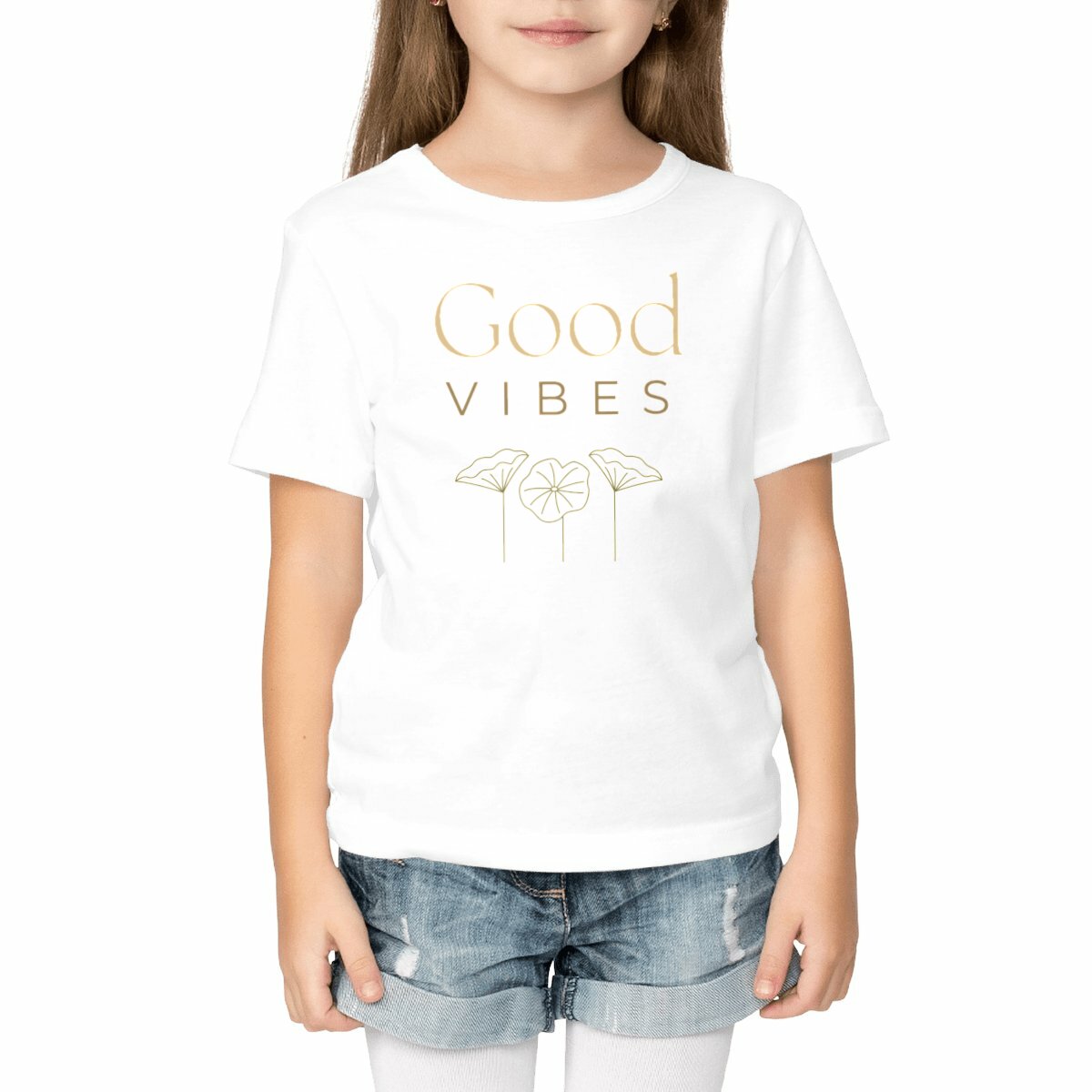 Image front T-shirt Enfant - Good Vibes - Fleurs foncées