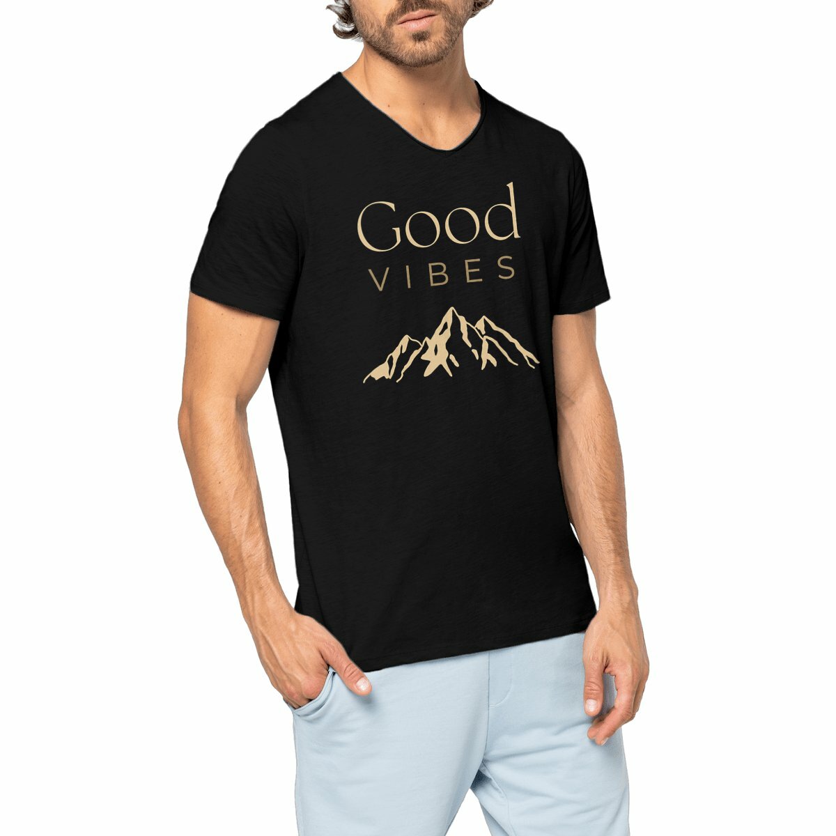 Image front T-shirt Homme Slub - Good Vibes - Montagnes claires