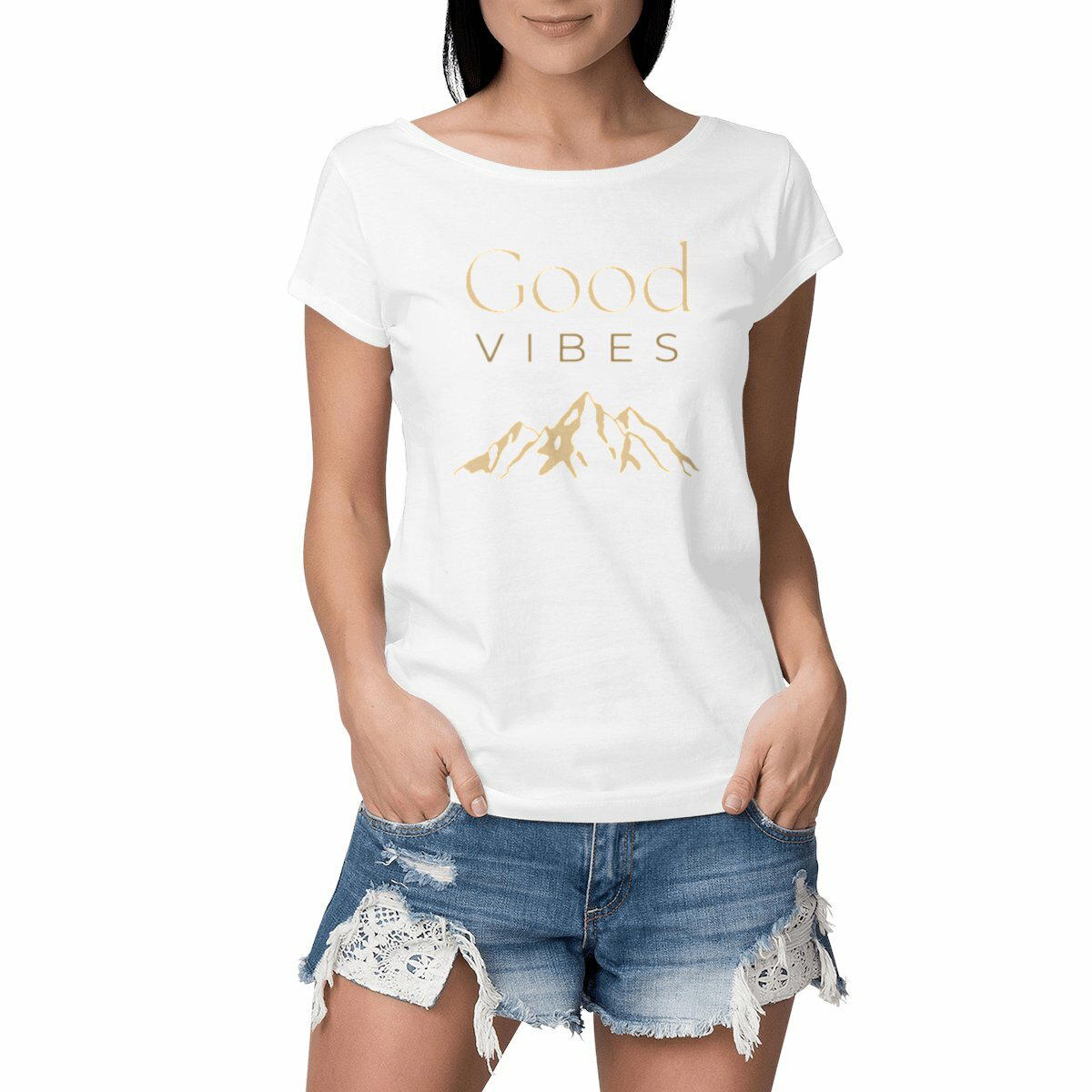Image front T-shirt Femme Slub - Good Vibes Montagnes