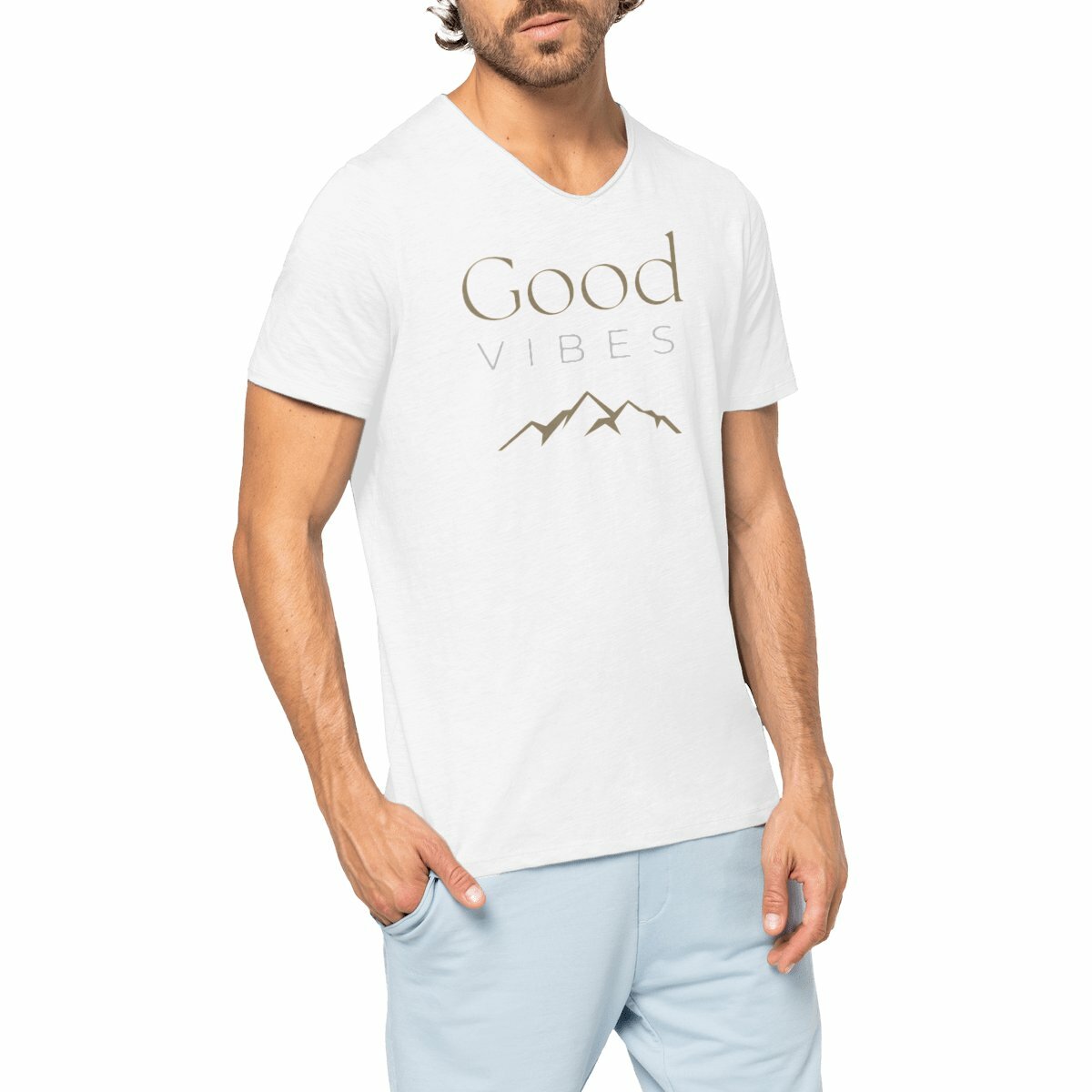 Image front T-shirt Homme Slub - Good Vibes - Montganes foncées