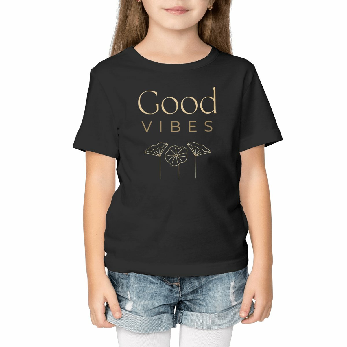 Image front T-shirt Enfant - Good Vibes - Fleurs claires