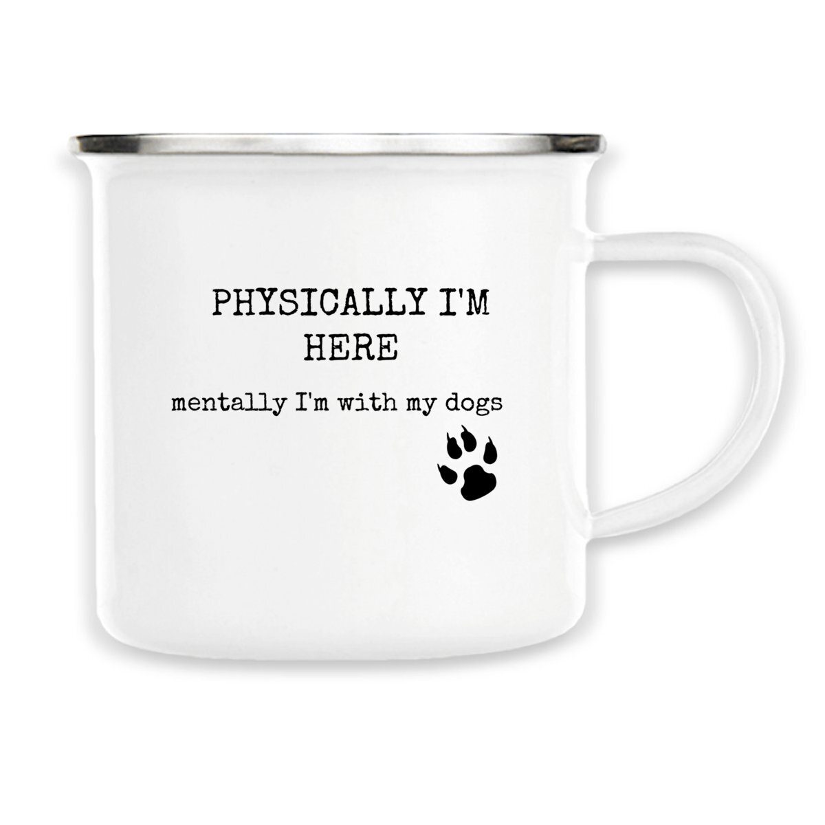 Image front PHYSICALLY I`M HERE Vintage style enamel mug