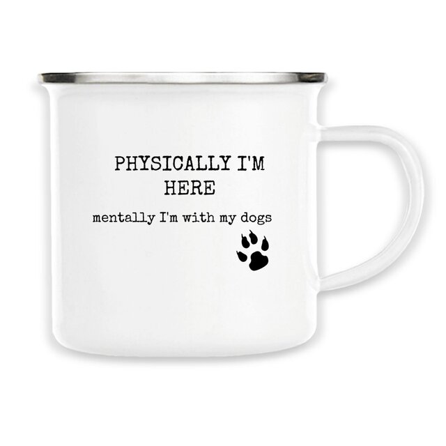 Image front PHYSICALLY I`M HERE Vintage style enamel mug