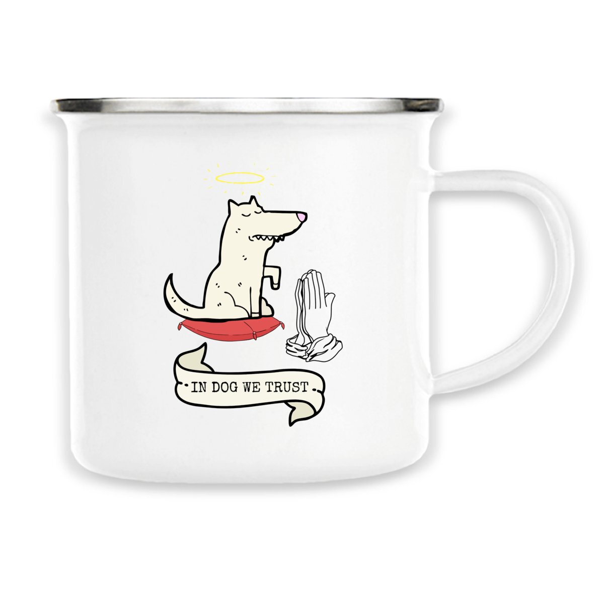 Image front IN DOG WE TRUST Vintage style enamel mug