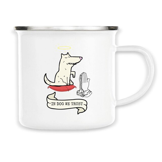 Image front IN DOG WE TRUST Vintage style enamel mug