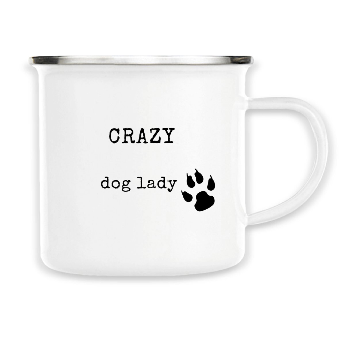 Image front CRAZY DOG LADY Vintage style enamel mug