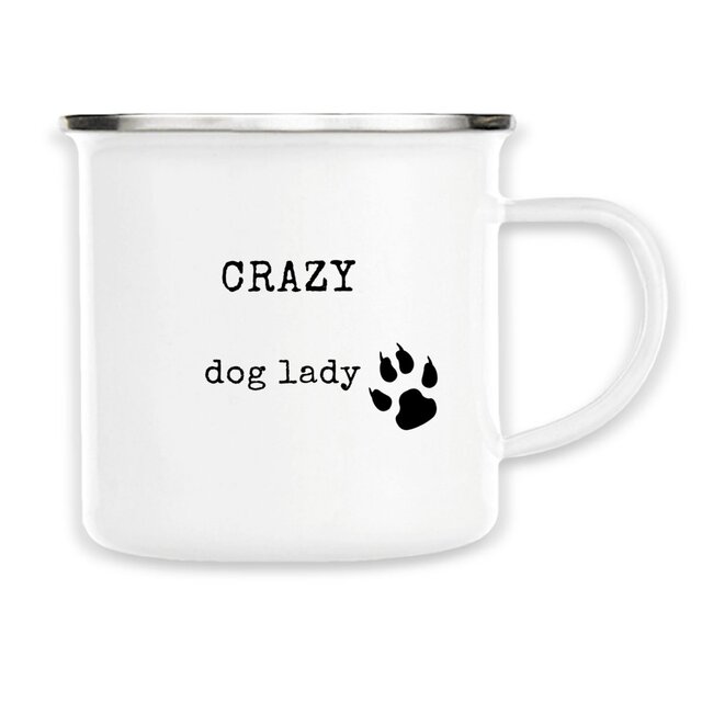 Image front CRAZY DOG LADY Vintage style enamel mug