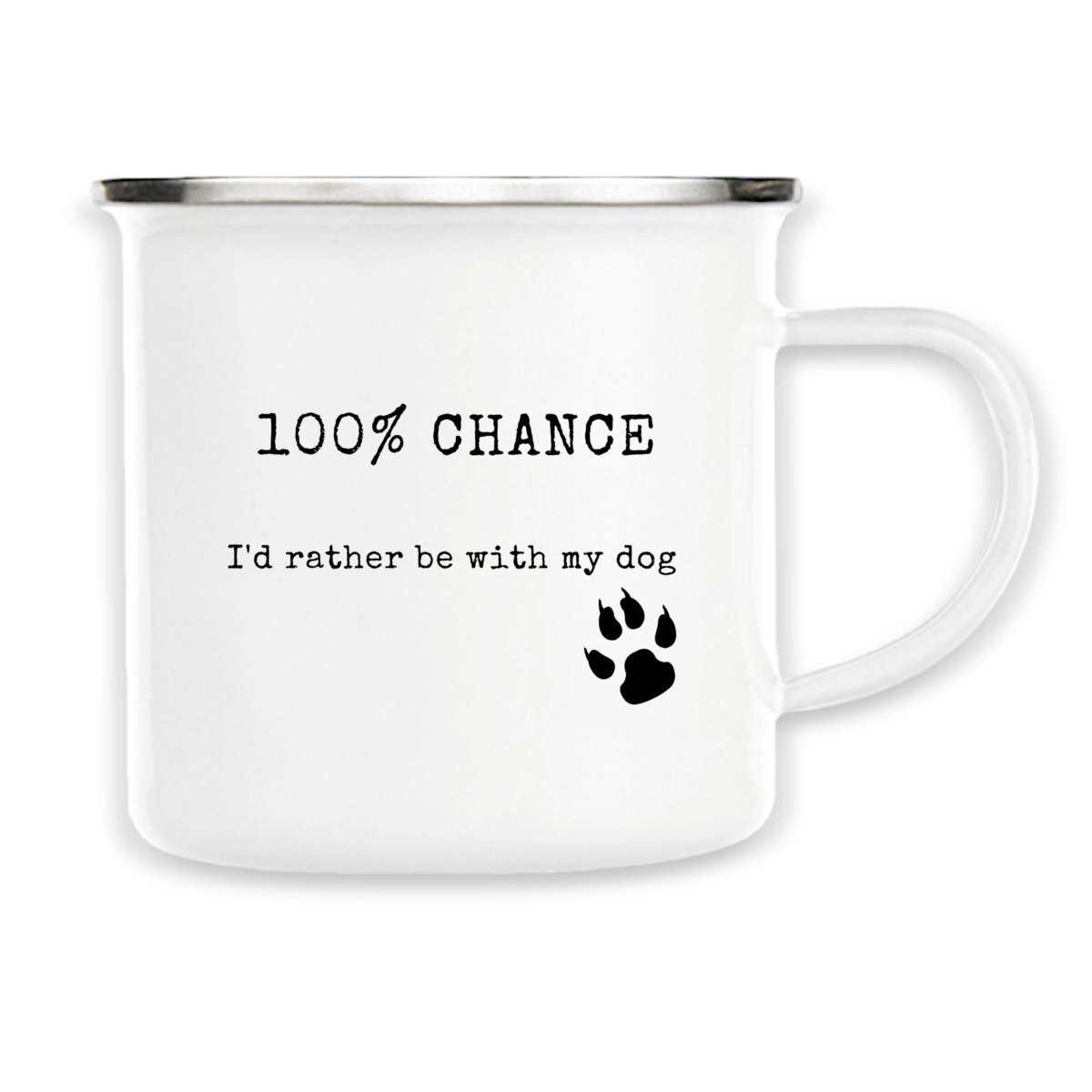 Image front 100% CHANCE Vintage style enamel mug