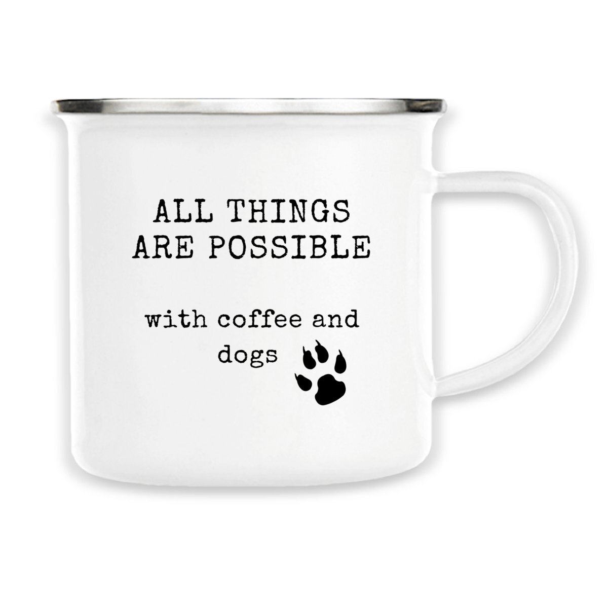 Image front ALL THINGS ARE POSSIBLE Vintage style enamel mug