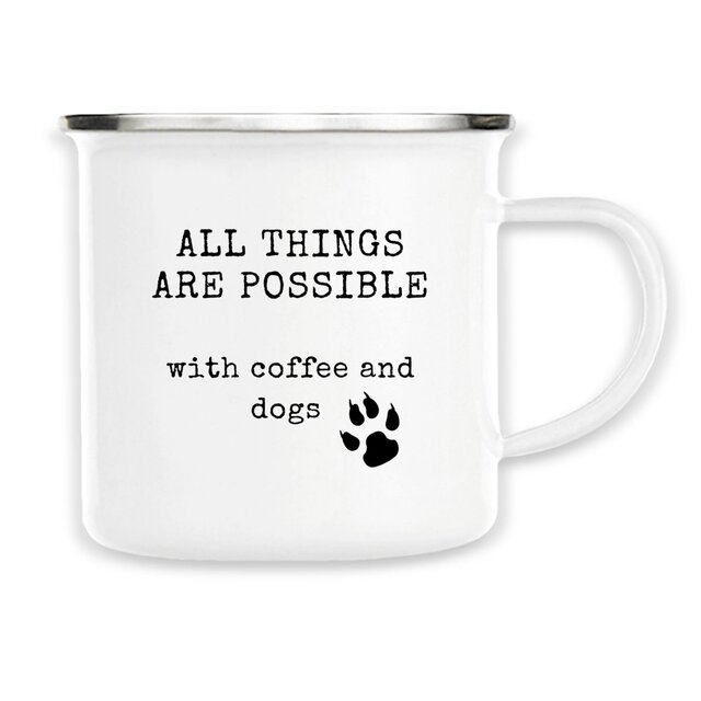 Image front ALL THINGS ARE POSSIBLE Vintage style enamel mug