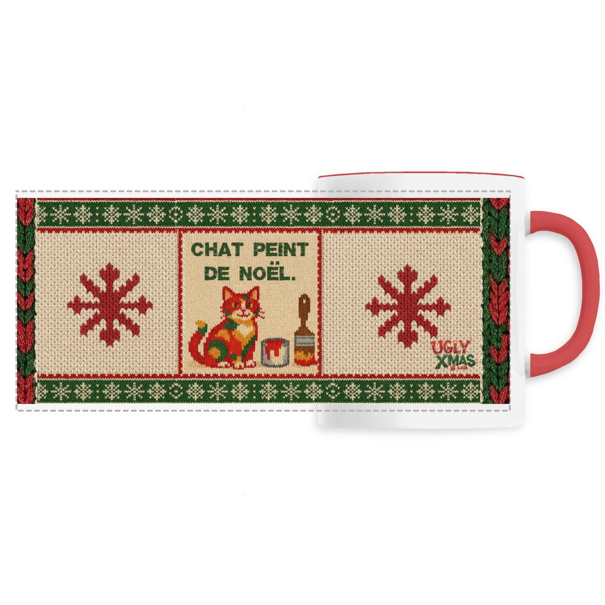 Mug céramique panoramique – Chat peint de Noël 🎨🐾 - Image