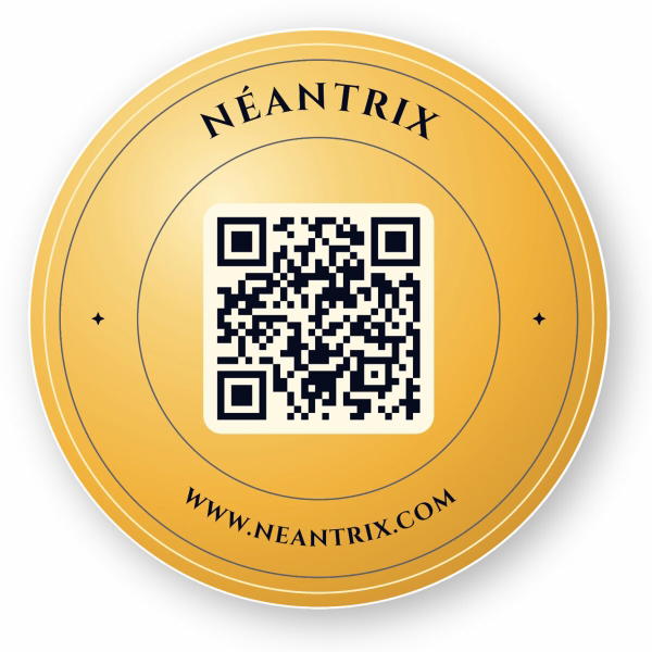 Autocollant badge doré Néantrix avec QR code