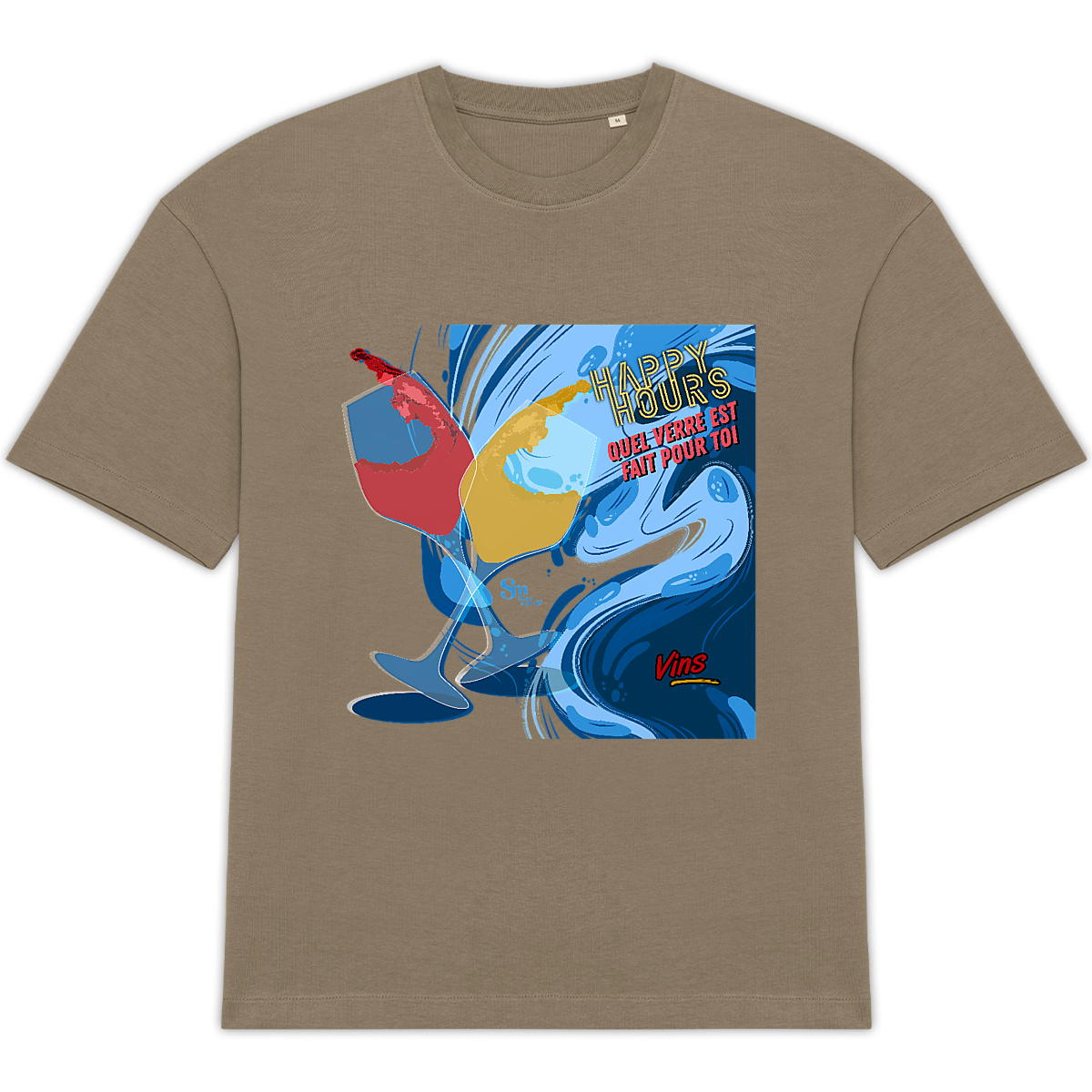 Image back T-shirt Oversize - Happy Hours - Vins