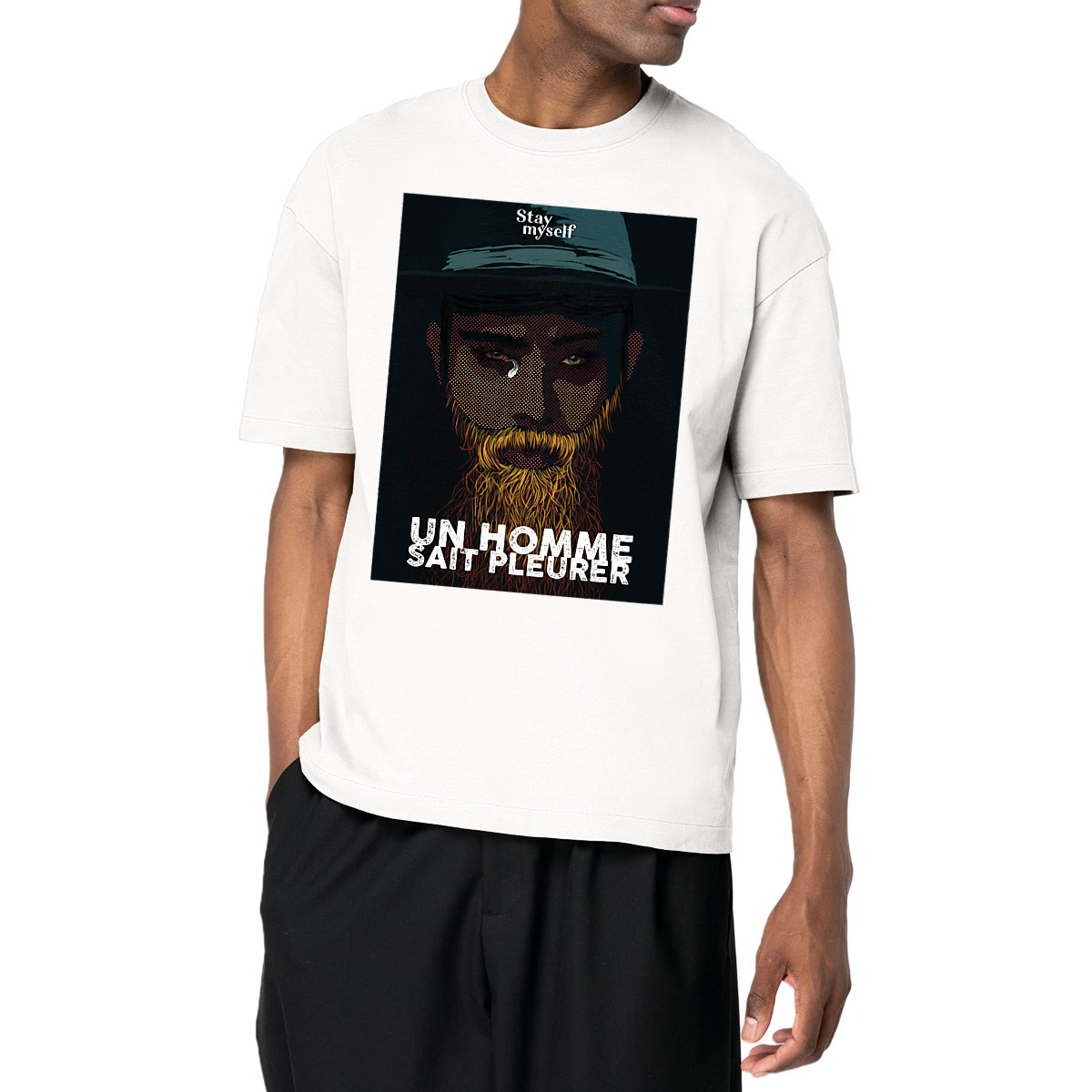 Image front T-shirt Oversize - Un homme sait pleurer