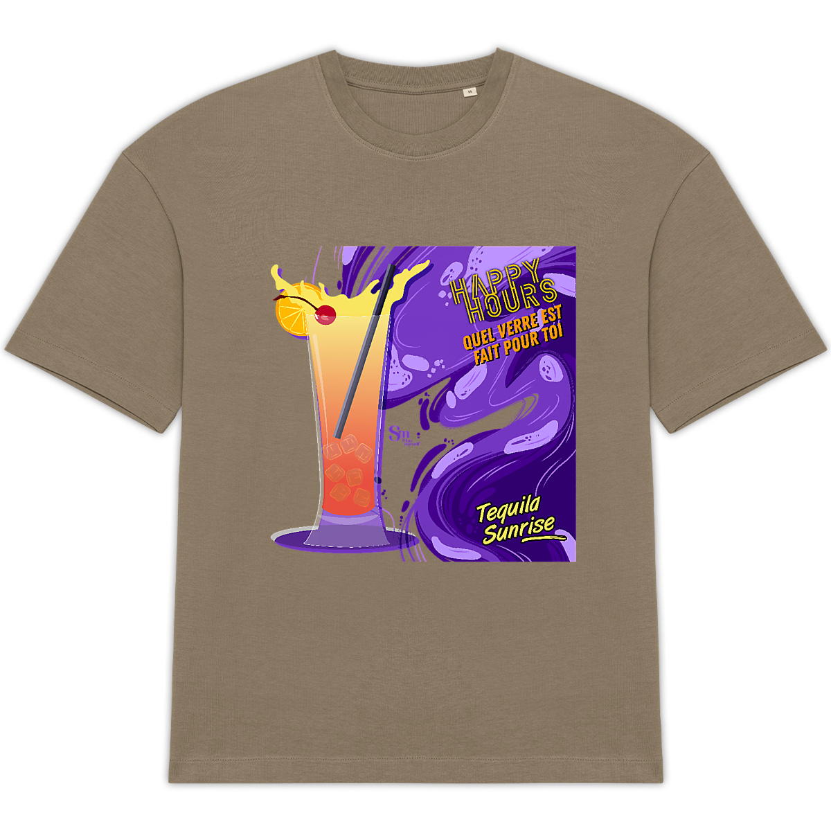 Image back T-shirt Oversize - Happy Hours - Tequila Sunrise