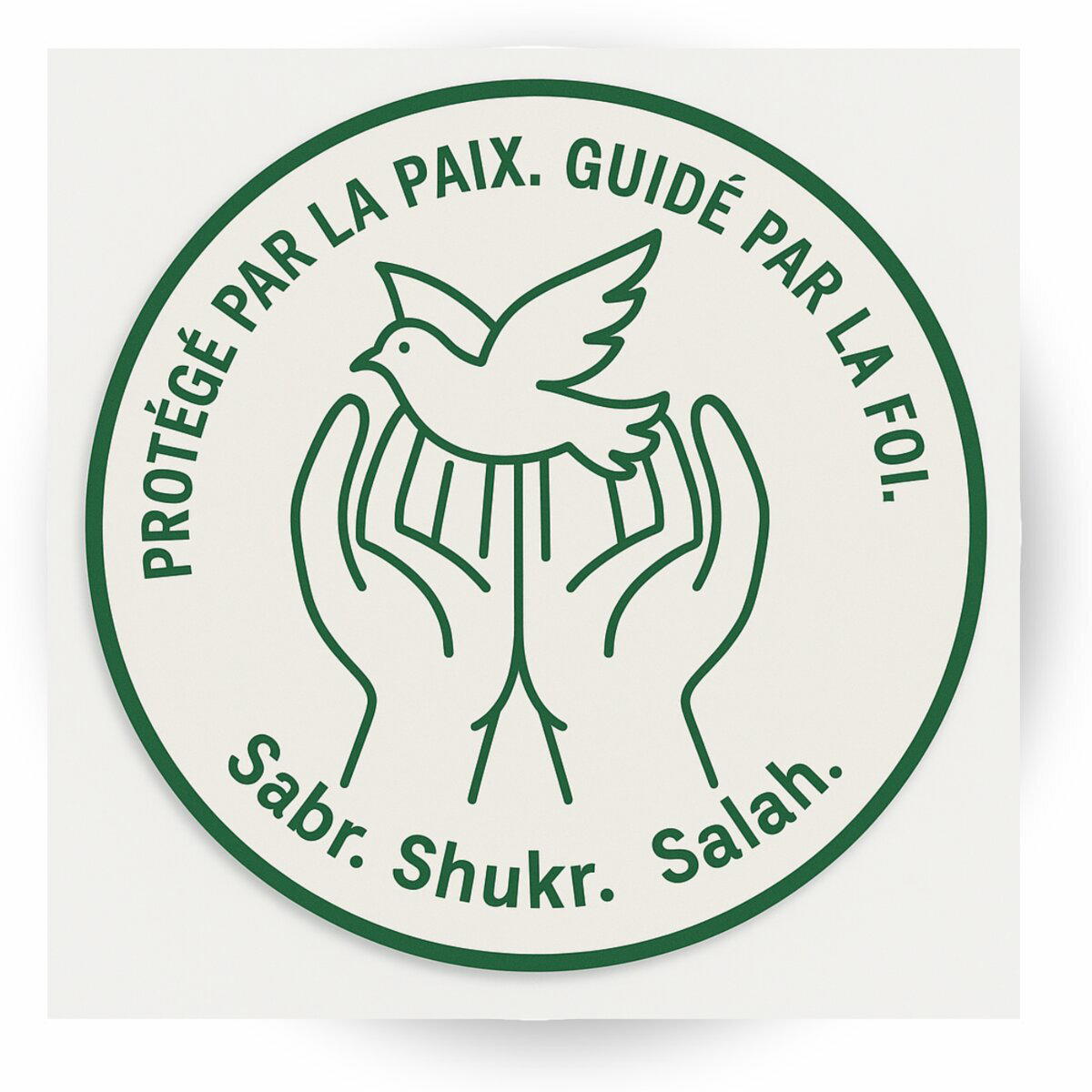 Autocollant Rond “SABR. SHUKR. SALAH.” — Éthique & Foi