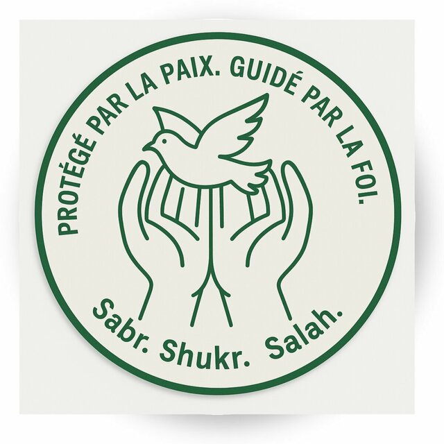 Autocollant Rond “SABR. SHUKR. SALAH.” — Éthique & Foi