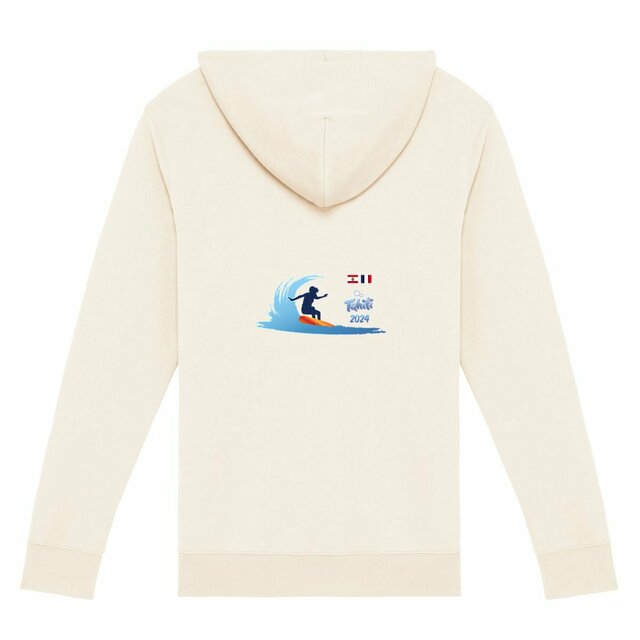 Image back Sweat à capuche zippé unisexe clair surf Tahiti 2024 Teahupoo surfeuse