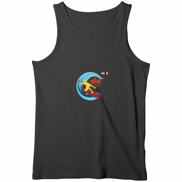 Image front T-Shirt Débardeur noir surf Tahiti 2024 Teahupoo Homme