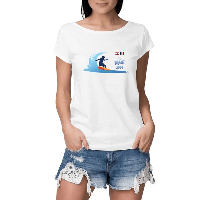 Image front 2024 Surf Tahiti Teahupoo T-shirt Femme Slub Premium Plus