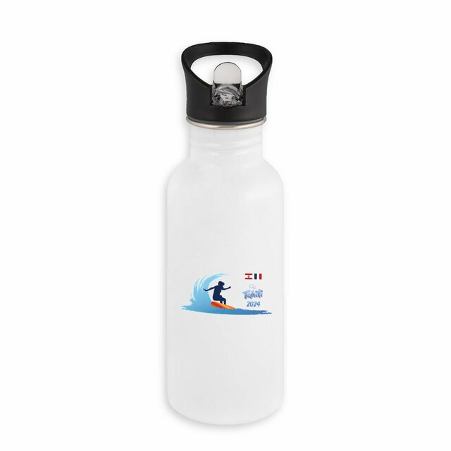 Image back Bouteille en inox avec paille surf Tahiti 2024 Teahupoo surfeuse