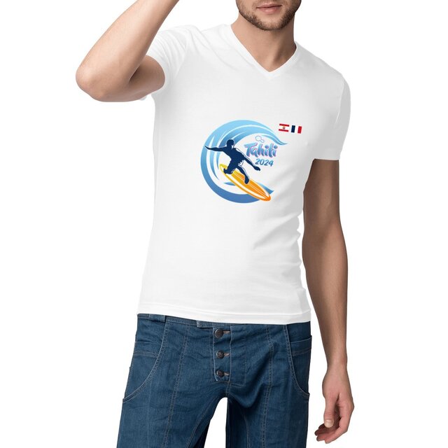 Image front 2024 Surf Tahiti Teahupoo T-shirt Homme Col V Change