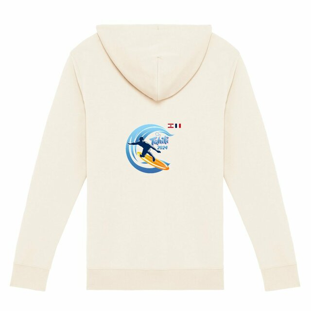 Image back Sweat à capuche zippé unisexe clair surf Tahiti 2024 Teahupoo surfeur