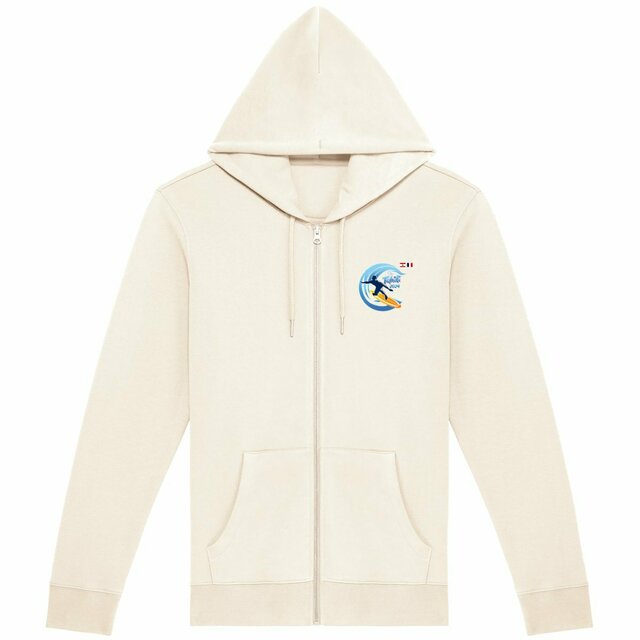 Image front Sweat à capuche zippé unisexe clair surf Tahiti 2024 Teahupoo surfeur