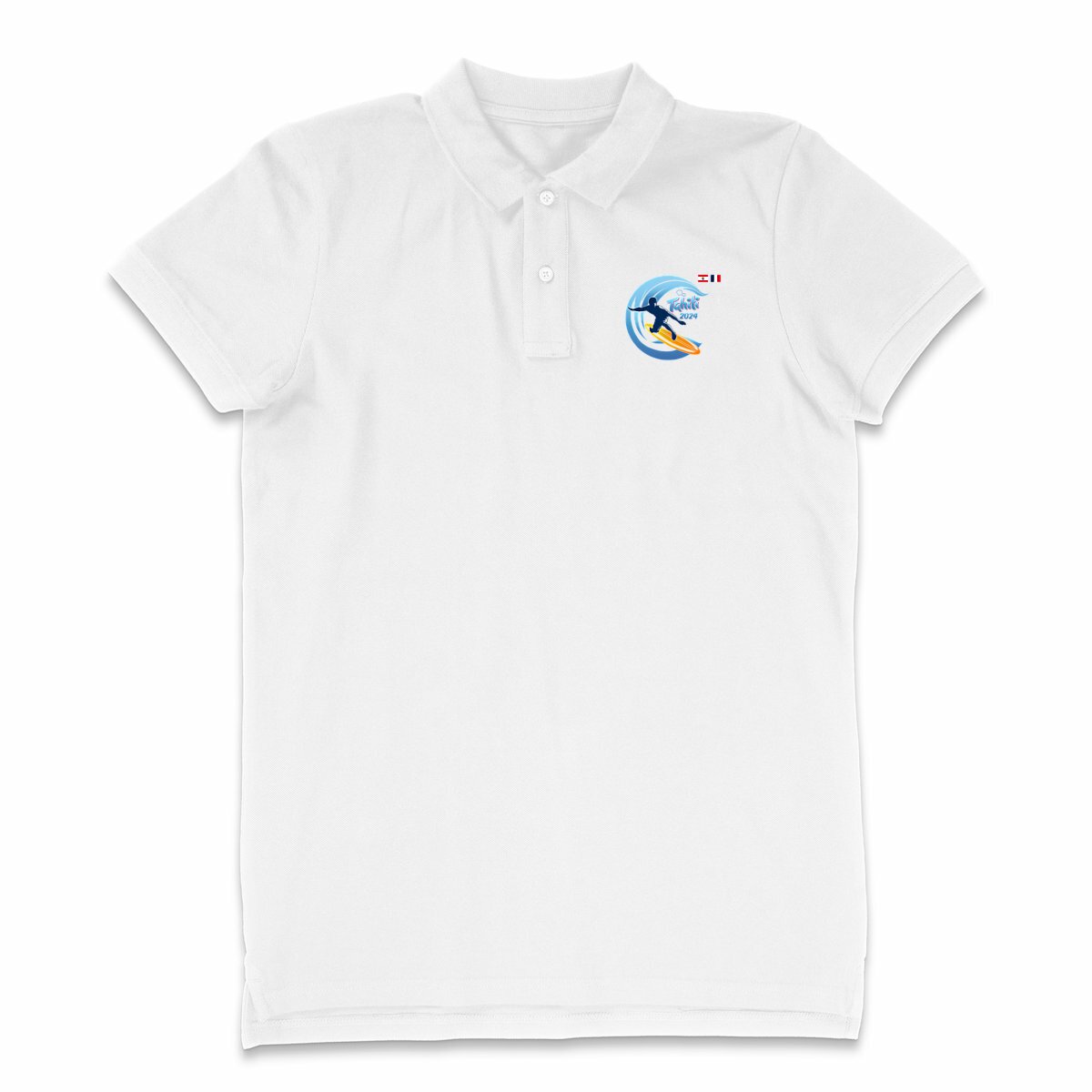 Image back Polo Homme clair Surf Tahiti 2024 Teahupoo surfeur épais Premium Plus