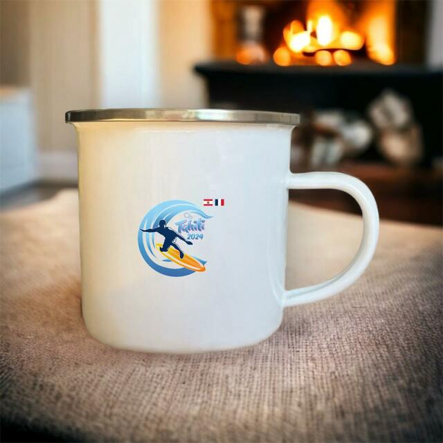 Image front Mug métal surf Tahiti 2024 Teahupoo surfeur