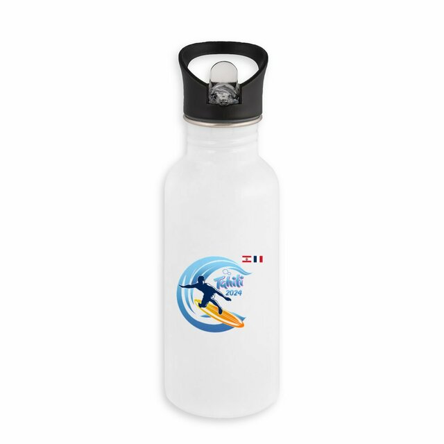 Image back Bouteille en inox avec paille surf Tahiti 2024 Teahupoo surfeur