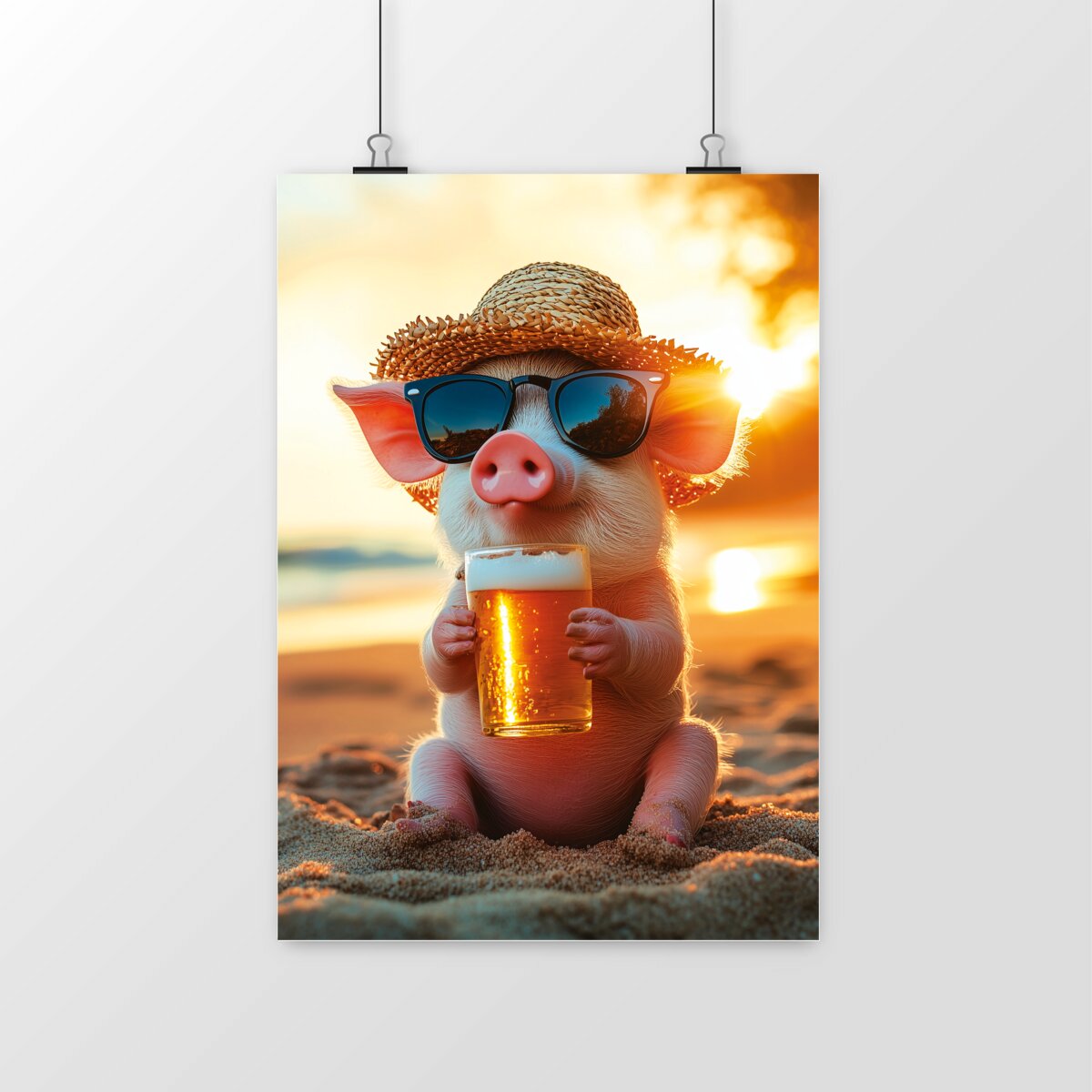 Image front Petit cochon boit une bière