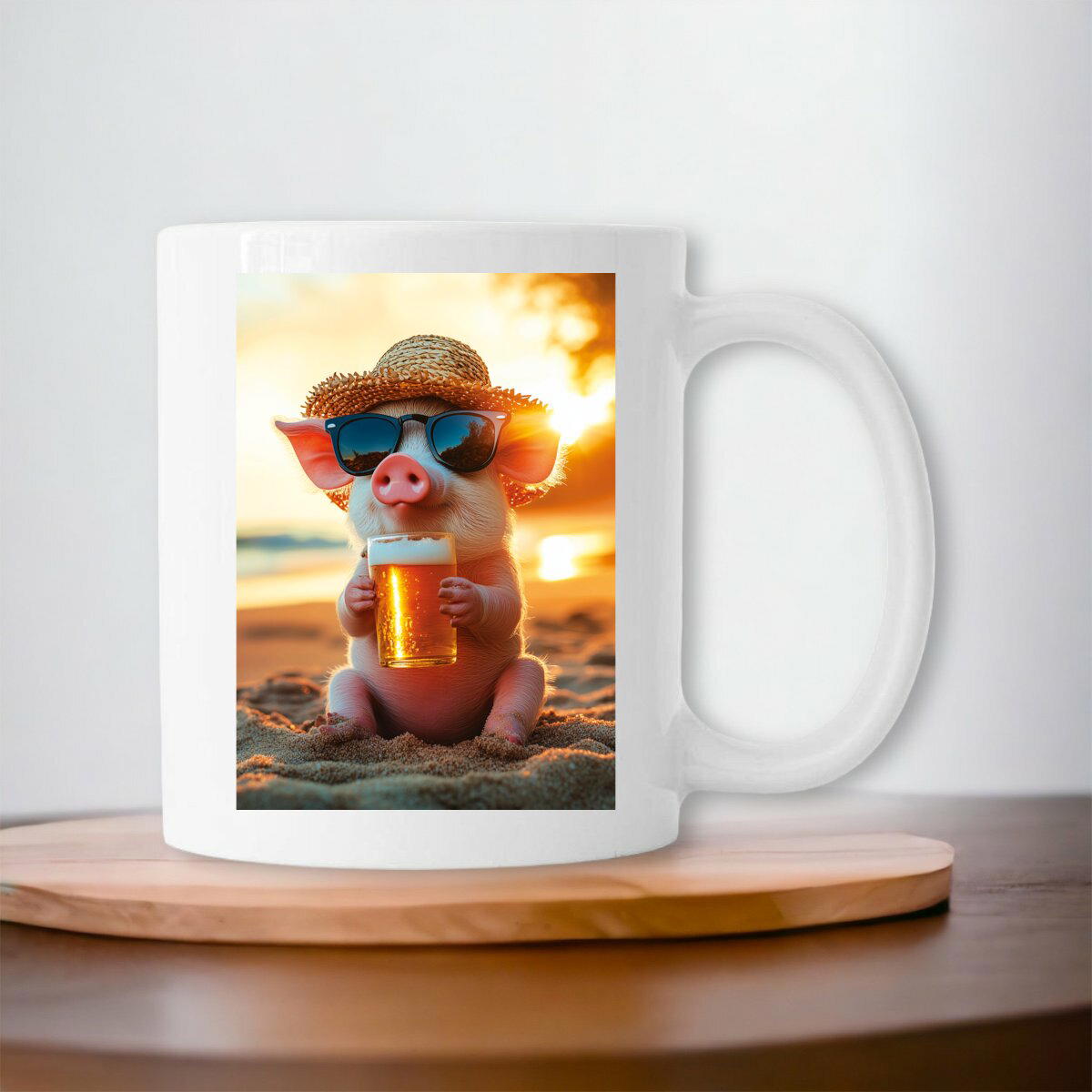 Image front Petit cochon boit une bière