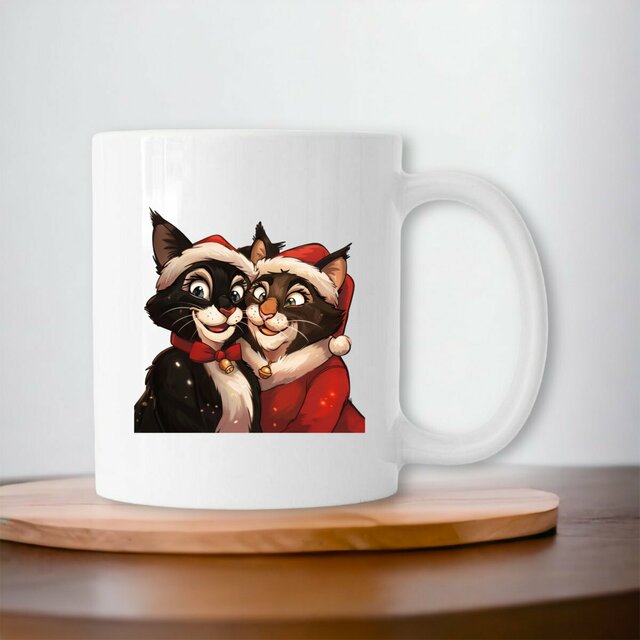 Image front Mug céramique chats amoureux de Noël : La magie des fêtes