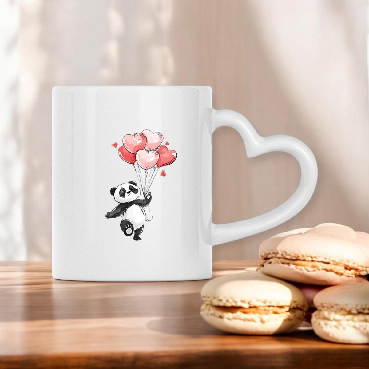 Image front Mug à anse en forme de coeur - Le panda amoureux de St Valentin