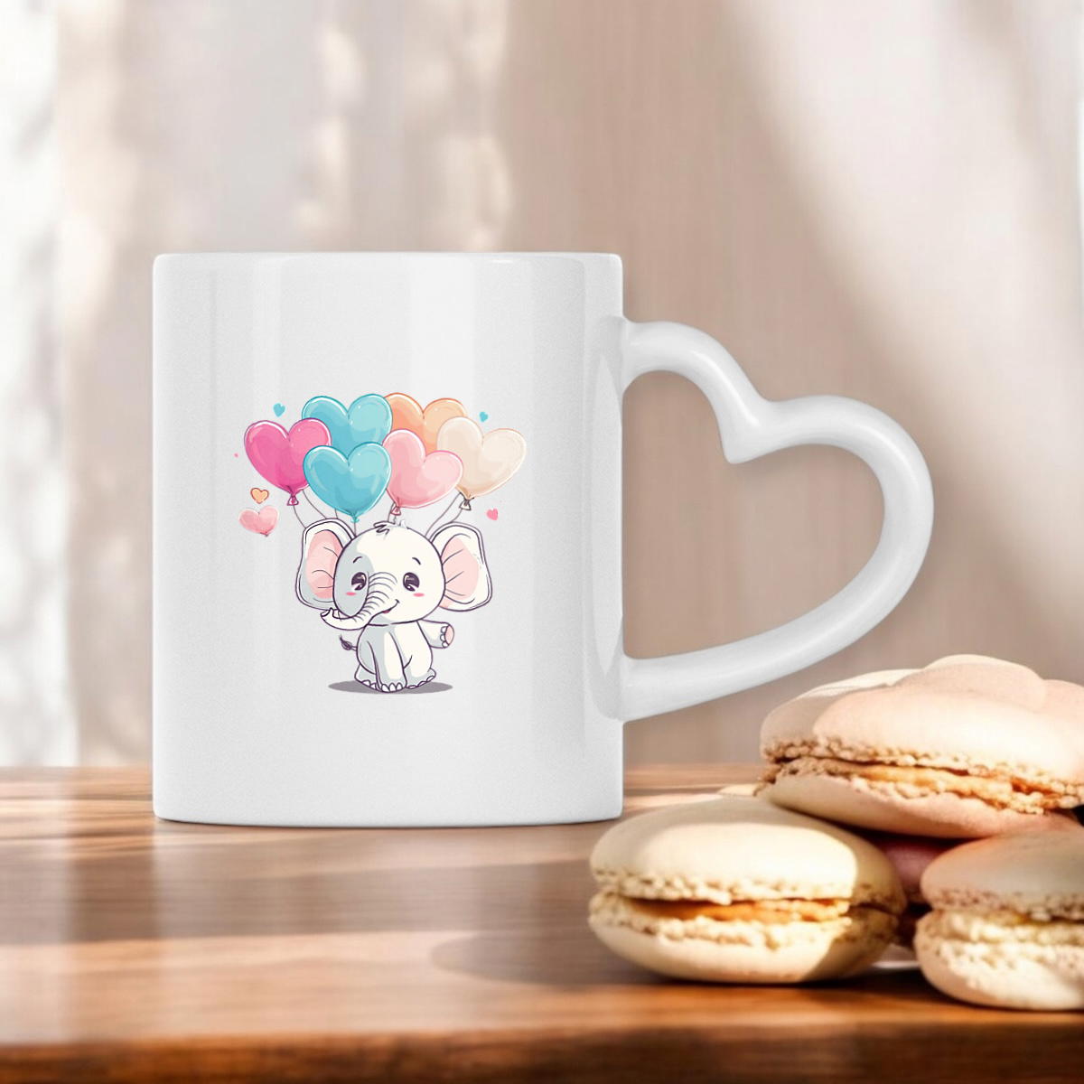 Image front Mug à anse en forme de coeur - Élégance Amoureuse avec Éléphants