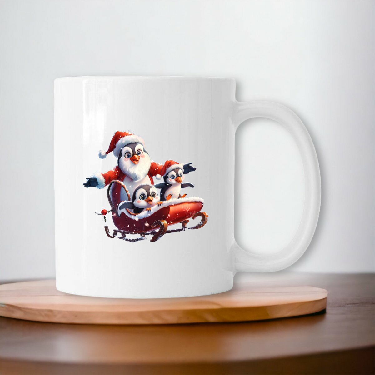 Image front Mug céramique famille de pingouins Père Noël