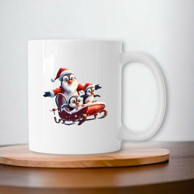 Image front Mug céramique famille de pingouins Père Noël