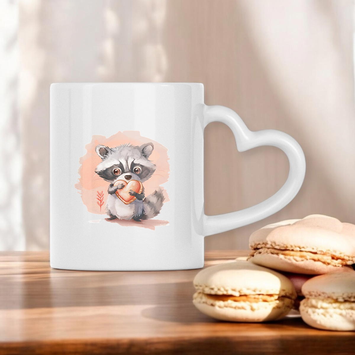 Image front Mug à anse en forme de coeur : Raton laveur amoureux pour la Saint-Valentin