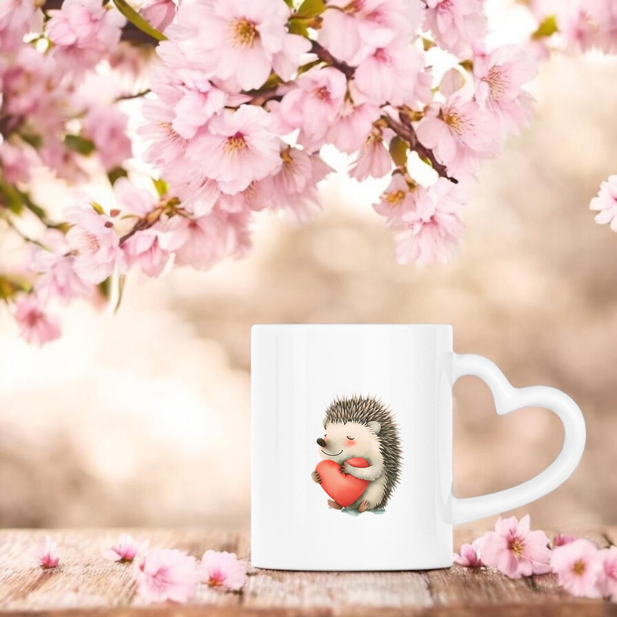 Image front Mug à anse en forme de coeur - Hérisson amoureux pour la Saint-Valentin