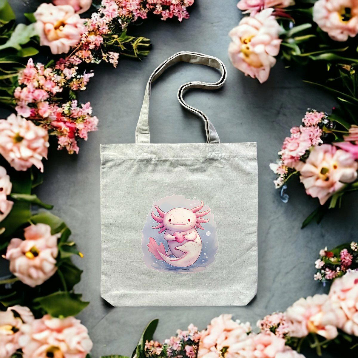 Image front Totebag épais Axolotl : Un compagnon coloré et original