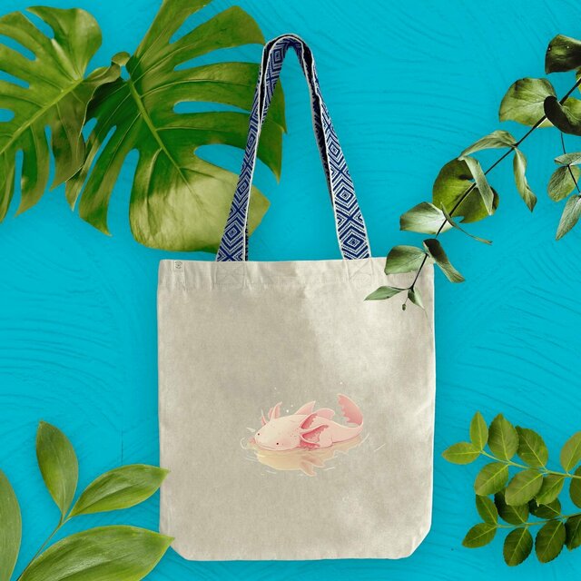 Image front Totebag ethnique Axolotl mignon - Un sac tendance et unique