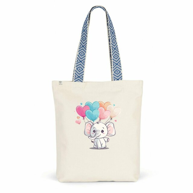 Image front Totebag ethnique : Élégance d'un éléphant amoureux